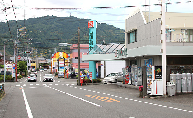 右手に「しのみや酒店」がある信号を直進